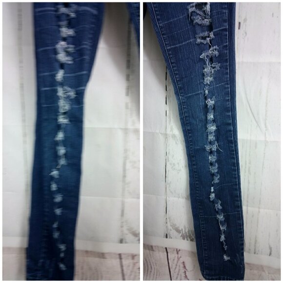 Zana Di Distressed Destroyed Skinny Blue Jeans - Picture 8 of 8